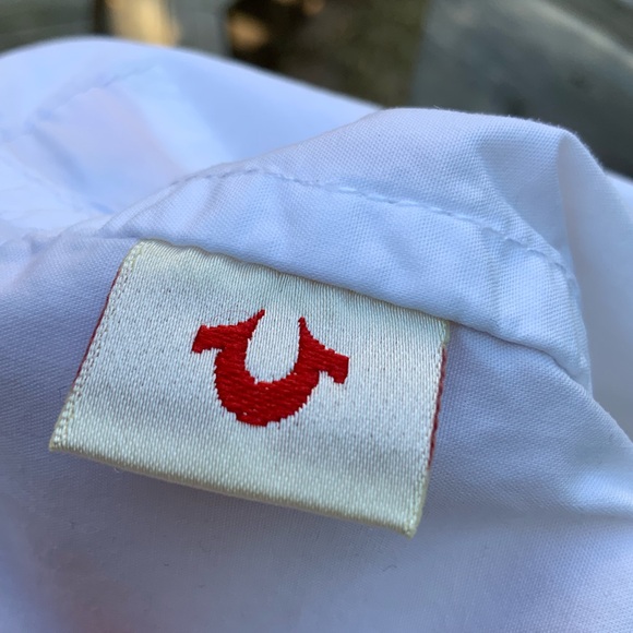 TRUE RELIGION Men's Short Sleeve Big T Western Shirt Optic White Button Up SZ XL - Picture 12 of 16